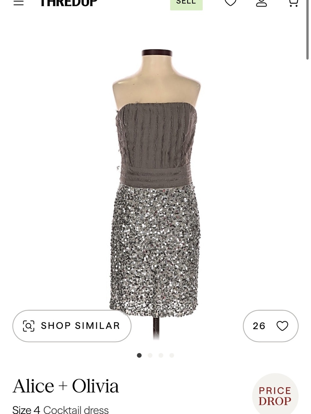 Strapless Sequin Cocktail Dress in Charcoal Gray